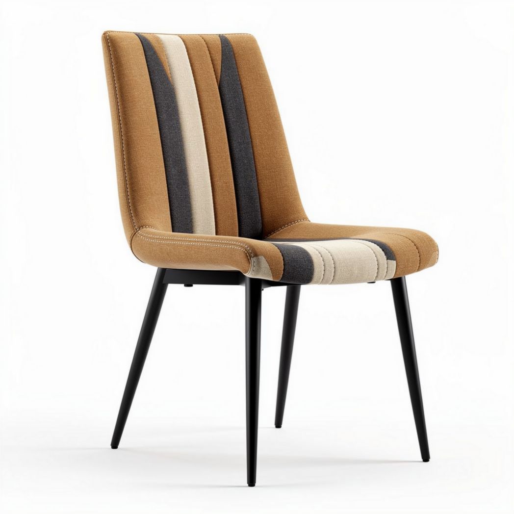 Upholstered dining chair with striped fabric and black metal legs 45 x 45 x 90cm