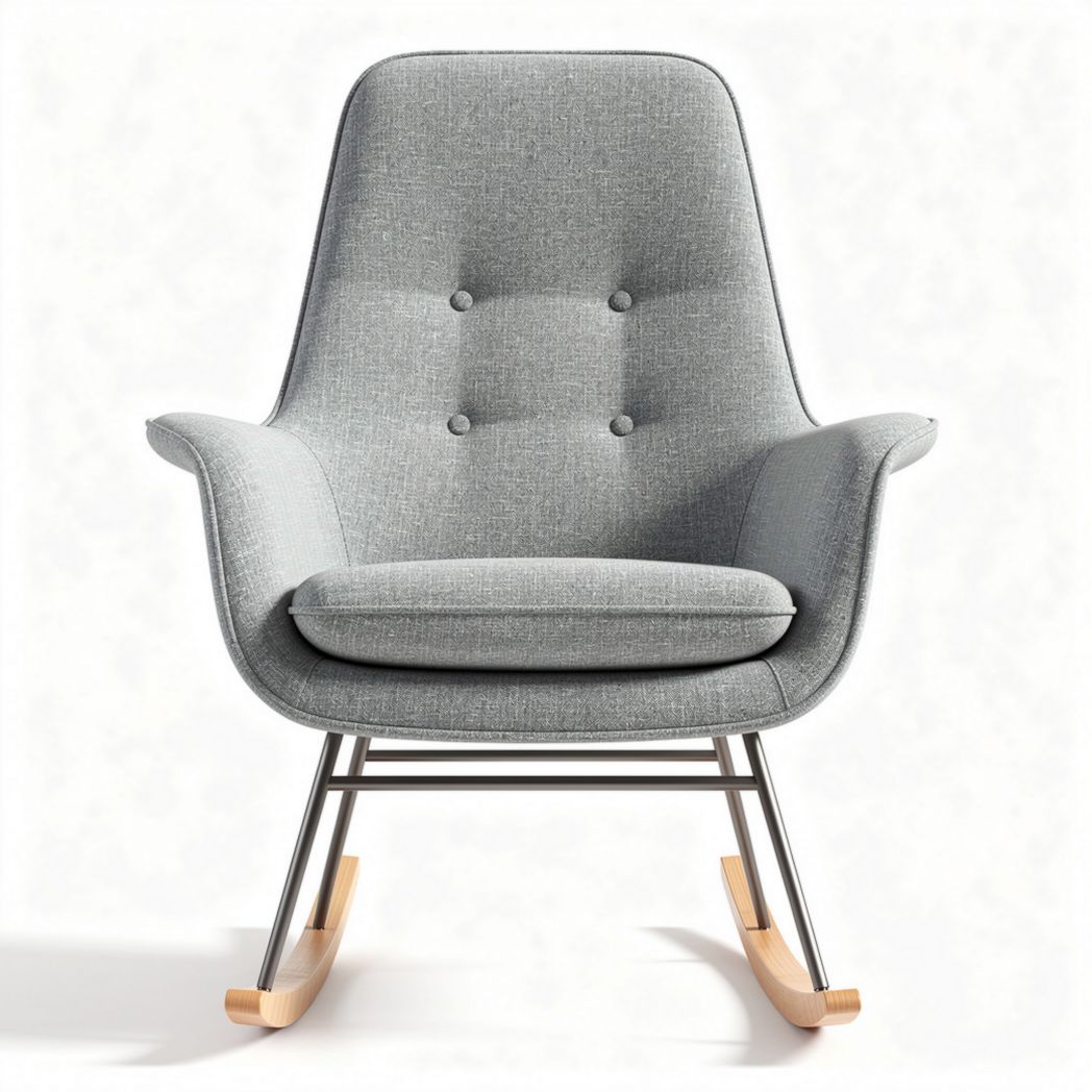 Rocking chair with gray fabric upholstery and wooden base dimensions 80 x 70 x 90cm