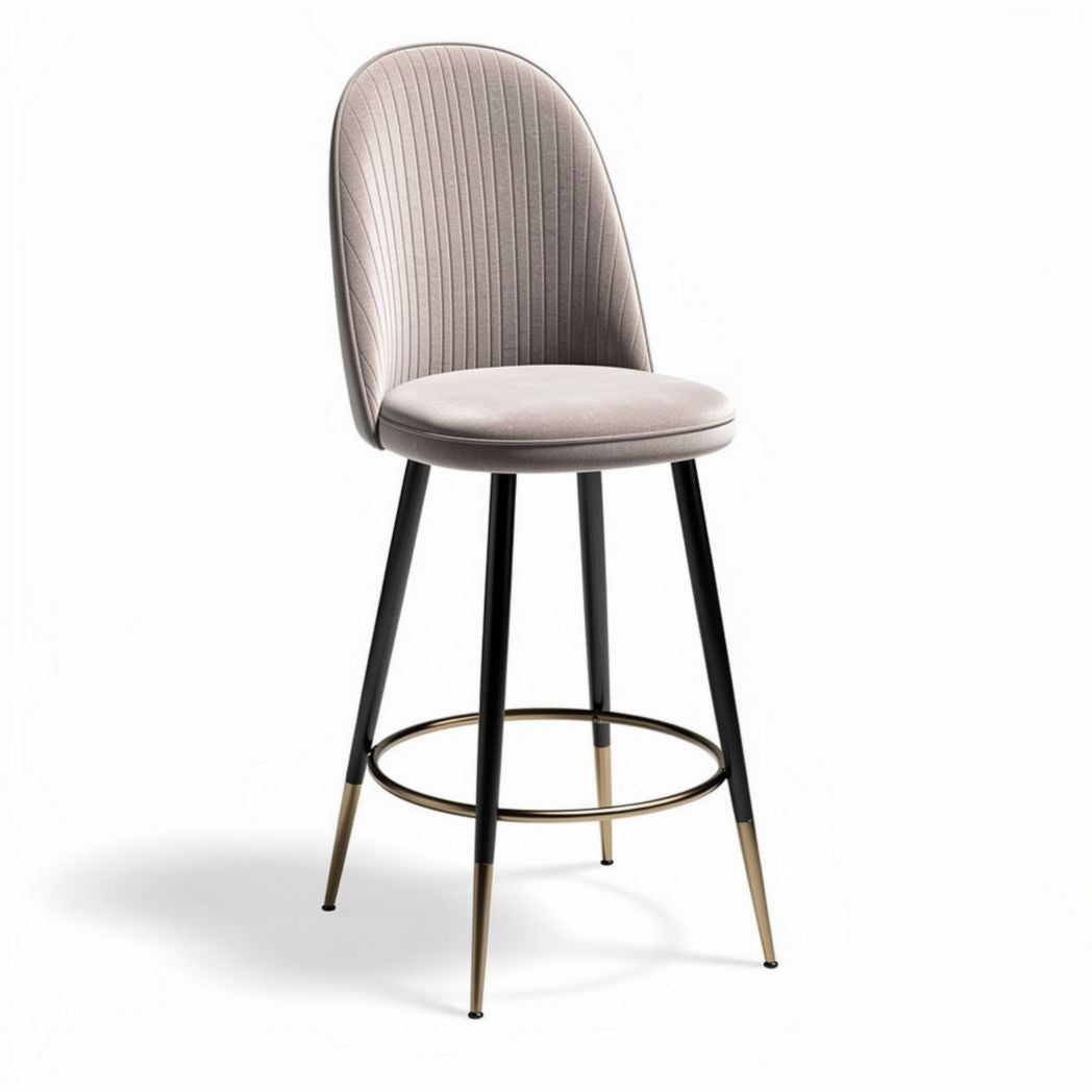 Upholstered bar stool with ribbed design velvet seat and metal legs 45 x 45 x 110cm