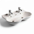 Double basin ceramic sink with chrome faucet fixtures 70 x 40 x 15cm
