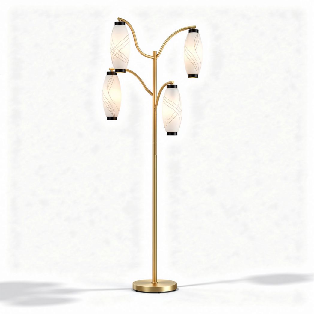 Five-headed floor lamp with adjustable shades in black metal finish 120 x 30 x 180cm