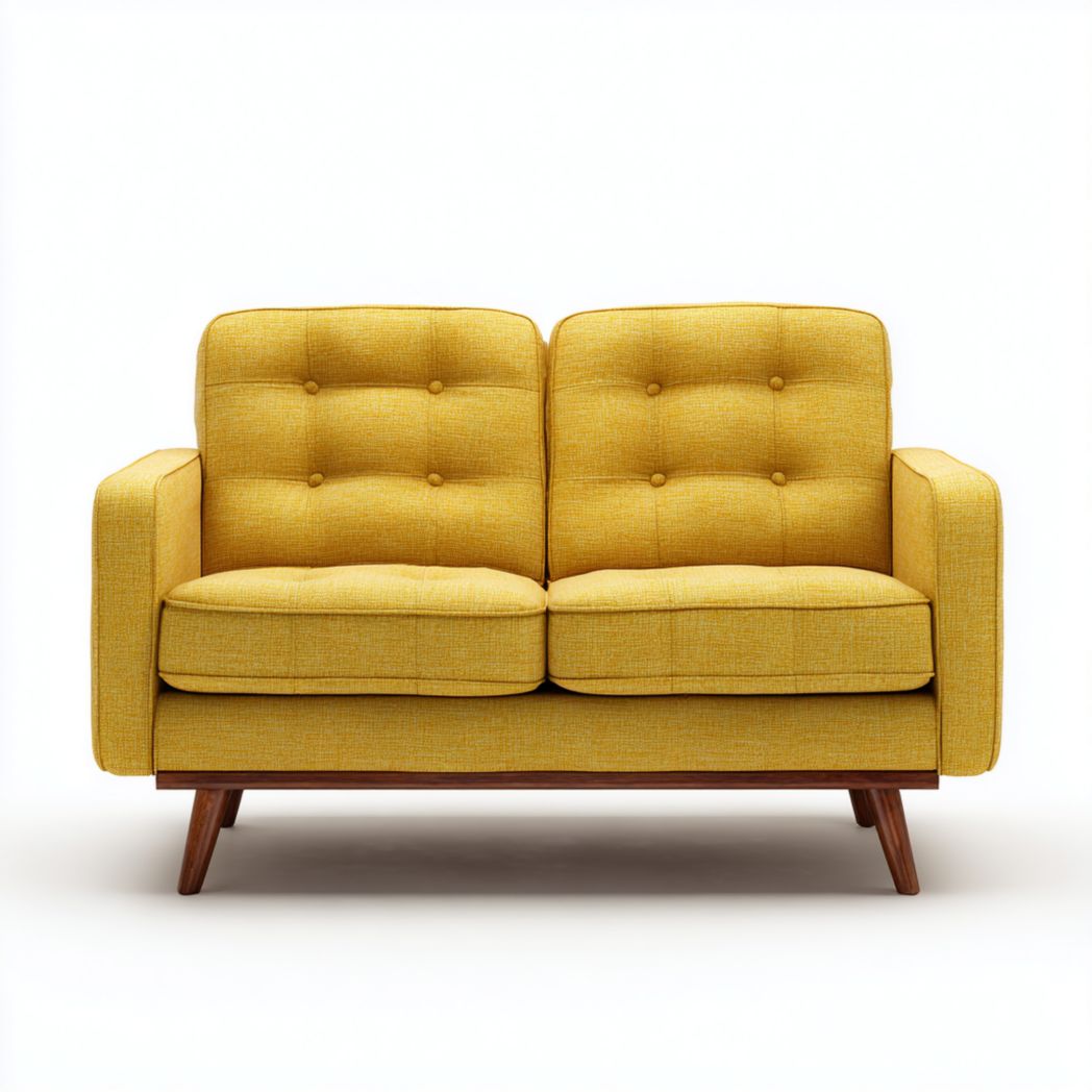 Two-seater upholstered sofa in teal fabric with black metal legs 150 x 80 x 85cm