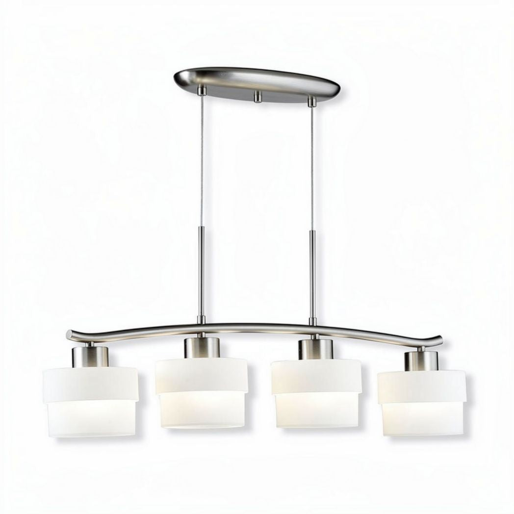 Three-light industrial pendant lamp with clear glass shades and black metal accents