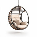 Hanging egg chair with soft cushions and metal frame for indoor outdoor use