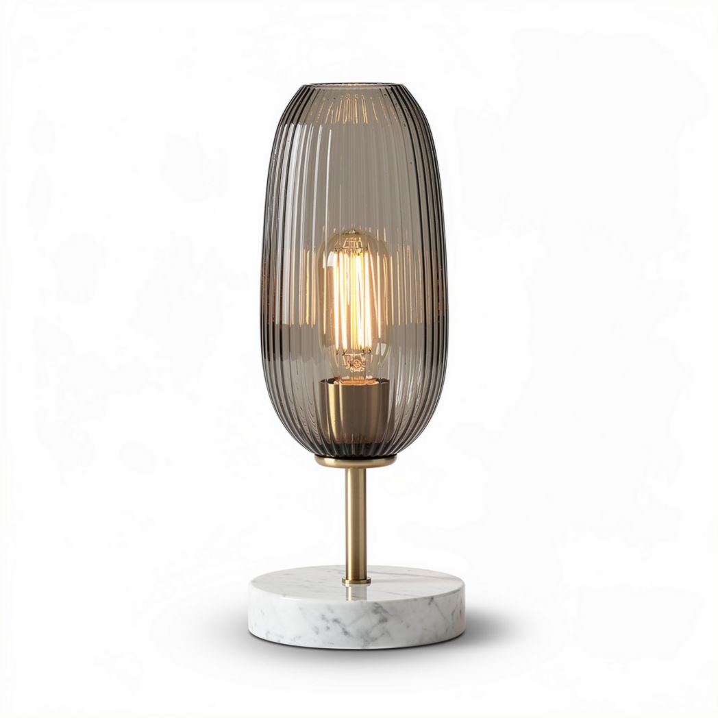 Table lamp with smoky glass shade and marble base 30 x 15 x 15cm