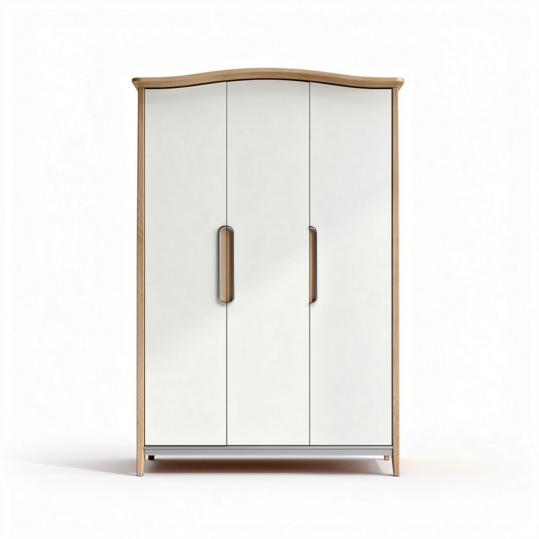 Three-door wooden wardrobe with white finish and silver handles 80 x 40 x 180cm