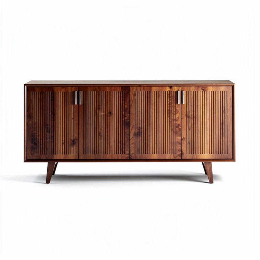Wooden sideboard with slatted doors for living room storage 150 x 40 x 70cm