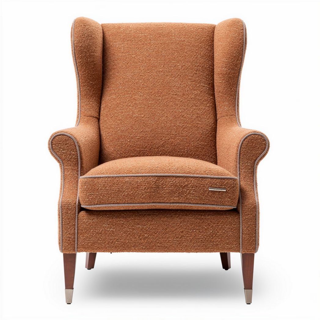 Vintage-style wingback armchair in orange textured fabric 90 x 80 x 100cm