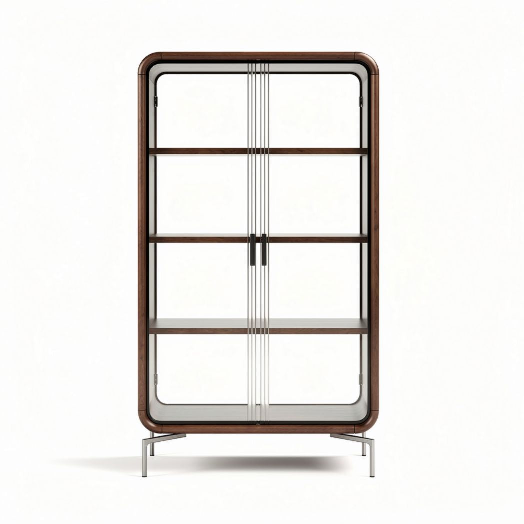 Glass display cabinet with wooden frame 80 x 40 x 160cm for living room storage