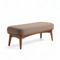 Wooden bench with upholstered seat in beige fabric 120 x 50 x 40cm