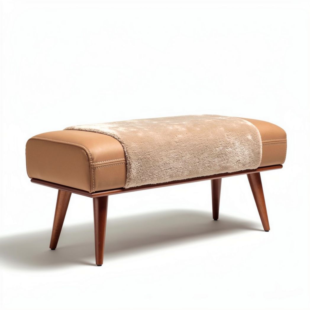 Leather upholstered bench with wooden legs and soft cushion 100 x 40 x 45cm